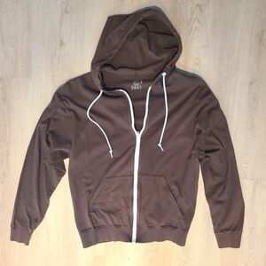 Mens lightweight 100% cotton hoodie. Brown. Size Large